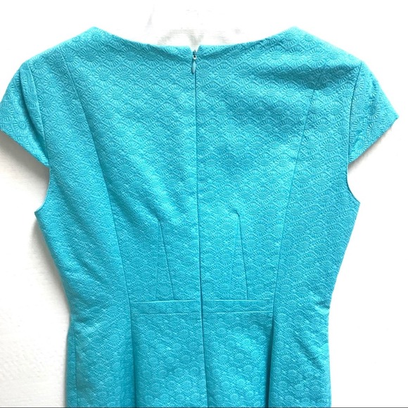 Alex Marie Womens Sheath Midi Dress Sz 4 Retro Turquoise Jacquard - Picture 4 of 7